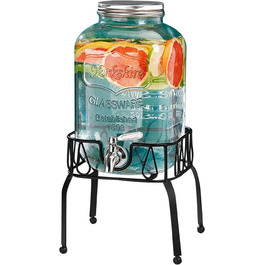 Keg-shaped Drink Dispenser, 3L/5L Glass Water Dispenser with Stand, Barrel Decanter with Spout, Alcohol Dispenser ideal for Wine, Whisky, Beer, Juices, Soda, Gifts for Friend, Husband, Father (3L, Drink Dispenser)