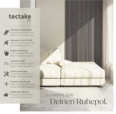 Акустичні 3D-панелі tectake 120x60x2,1 см, настінні панелі-поглиначі шуму під дерево (набір 4 шт, світло-сірий дуб)