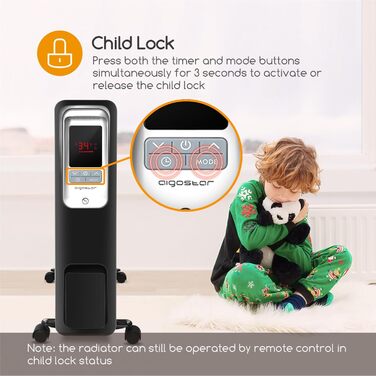 Електричний масляний радіатор Aigostar Oil Monster 33JHH - 2500W з LCD-дисплеєм, 13 ребер, термостатом та дистанційним керуванням