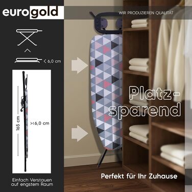 Прасувальна дошка EUROGOLD® Premium з турбо-покриттям 120x42 см - стабільна, регульована по висоті, з розеткою та антиковзними ніжками. Покриття з 100% бавовни (рожевий)