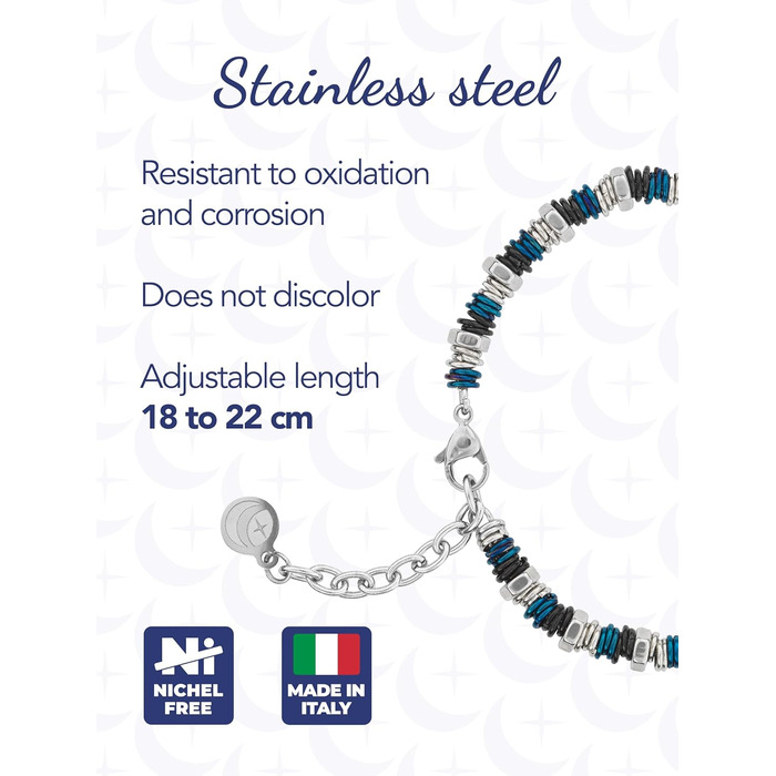 Чоловічий браслет на руці з нержавіючої сталі з шайбами та болтами, регульована довжина 18-21 см з подарунковою коробкою, блакитний