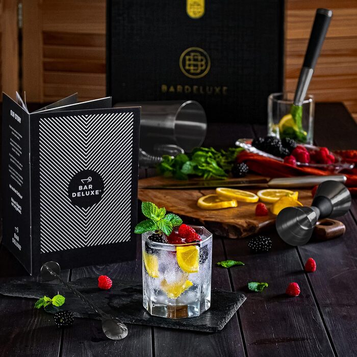 Набір бармена Boston Shaker Set BarDeluxe® 5 предметів: шейкер, аксесуари, рецепти, сумка. Нержавіюча сталь, 750 мл. Преміум подарунковий набір