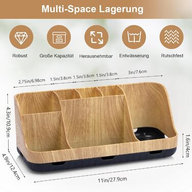 Тримач для зубних щіток у ванну кімнату: органайзер для електричних щіток та пасти, 7 відділень, дерев'яний, для сім'ї