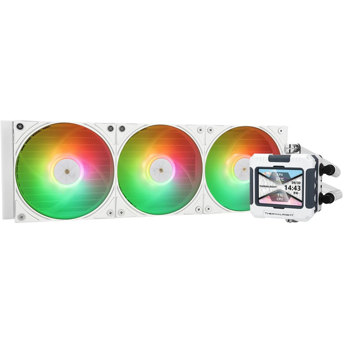 Thermalright FW 360 White ARGB: рідинна система охолодження CPU з 3 вентиляторами PWM, LCD-дисплей 320*240, підтримка AMD/Intel (AM4/AM5/LGA1700/1851)