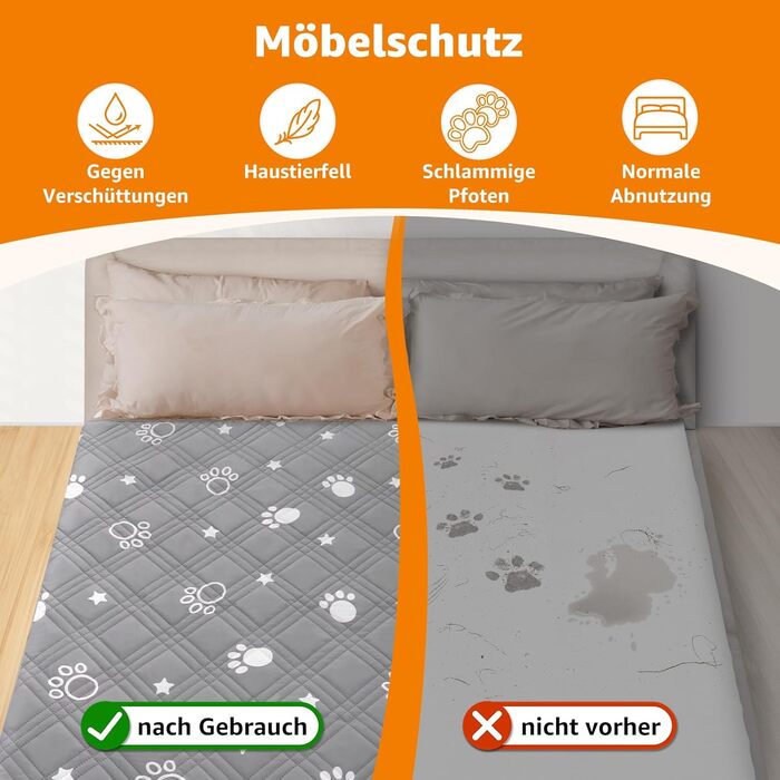 Водонепроникний килимок для собак Pick For Life, 137x208 см. Захист диванів та ліжок. Легко миється, підходить для великих та маленьких собак (сірий & білий)