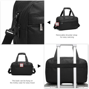 This lightweight carry-on suitcase, soft case, small suitcase for airplane carry-on, suitable for Lufthansa, Eurowings, Ryanair, rolling suitcase, trolley, fabric suitcase, 53 x 36 x 18 cm (carry-on trolley with duffel bag, black)
