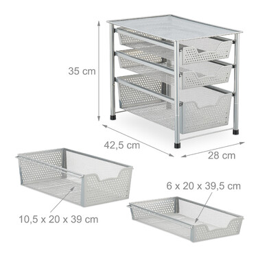 Relaxdays Drawer Unit with 3 Basket Pull-outs