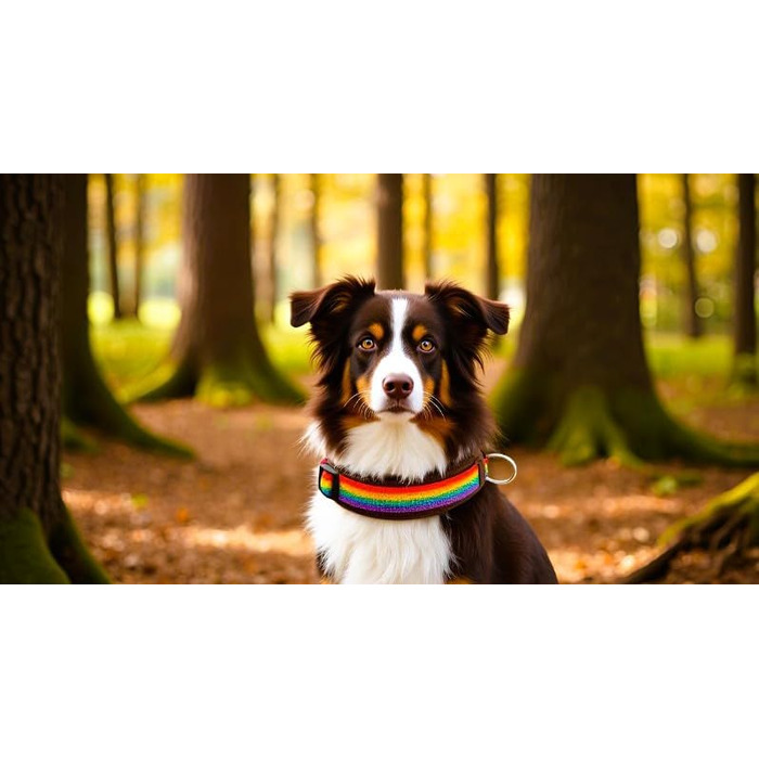 Нашийник для собак Extra-Wide & Soft з неопреновим наповнювачем (S, L, 50-55 см), Кольори: Райдуга на коричневому