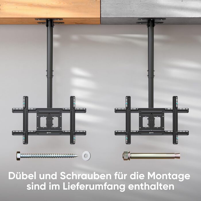 ONKRON Ceiling TV Mount for 32-80 inch TVs - Tilting & Swivel, VESA 100x100-600x400, Load Capacity 68kg, Adjustable Height, Black