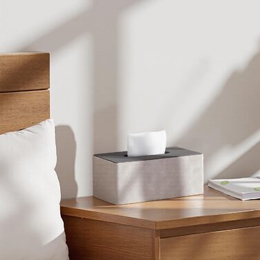 Скляниця для серветок з PU-шкіри, квадратна, сірого кольору з імітацією дерева, 25x14x10 см. Підходить для дому, ванної кімнати, вітальні, спальні, авто та офісу