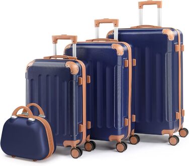 Набір валіз LALAHO 4 шт. з косметичками, з ABS пластику, рожевого кольору (темно-синьо-коричневий, в смужку)