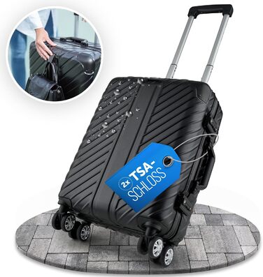 Чорний ручний багаж 20 дюймів з алюмінієвим каркасом | Валіза на колесах, водонепроникна, з кишенею для ноутбука, захист кутів