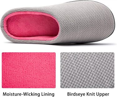 Тапочки жіночі RockDove Birdseye Knit Memory Foam, 38/39 EU, сірий та рожевий