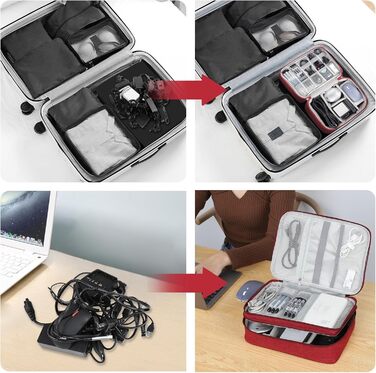 Органайзер для кабелів AiQInu: універсальна дорожня сумка-кубик для кабелів, 3-шаровий водонепроникний органайзер для зарядних кабелів, Powerbank, USB-накопичувачів, SD-карт (червоний)