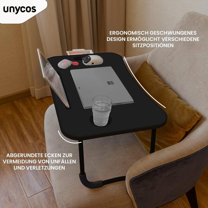 Складаний столик Unycos з ручкою та підстаканником, 60x40x26 см, з висувною шухлядою, колір: кістковий білий