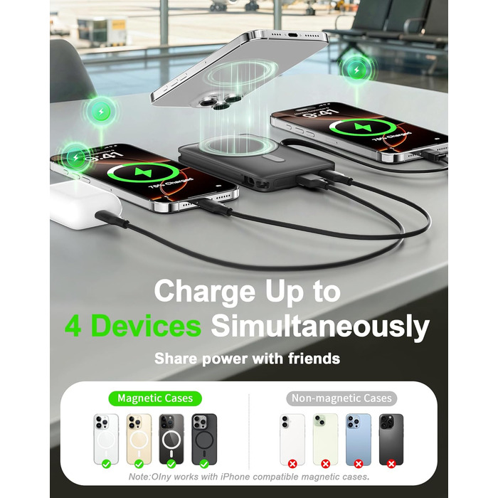 Power Bank MagSafe 10000mAh з USB-C кабелем, 22.5W, бездротова зарядка для iPhone 17/16/15/14/13/12 Max/Pro/Plus (Сірий)