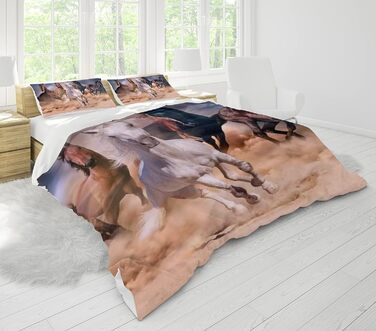 Комплект постільної білизни JEFFEL Horse 135x200 см, дитяча постільна білизна, кінський мотив 3D мотив тварини, мікрофібра, дуже м'яка, дитячий комплект постільної білизни з підковдрою та наволочкою (220x240cm, Horse-2) 220x240cm Horse-2