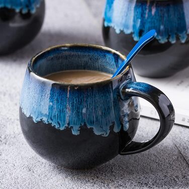 UNICASA Porcelain Coffee Mugs, Set of 4 Cups with Handles, Each 530 ml, Porcelain Cups for Tea, Coffee, Milk, Cappuccino, Blue