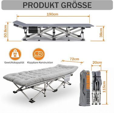 Розкладне ліжко для кемпінгу Newfulam XXL/XL з матрацом, до 400 кг, для дому та відпочинку на природі