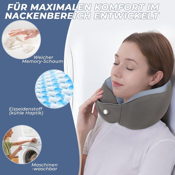 Memory Foam Travel Pillow with Storage Box - Orthopedic Neck Pillow for Airplane, Car, Train - 100% Memory Foam