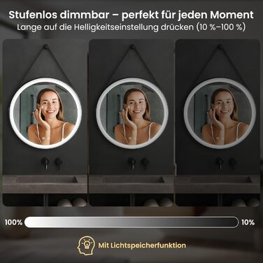 LED дзеркало для ванної кімнати з підсвічуванням, кругле, регульоване, 3 кольори світла (3500K-6500K), сенсорне керування, запобігання запотіванню, для макіяжу та гоління (діаметр 50 см)