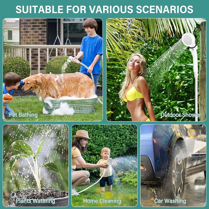 Upgraded Portable Camping Shower, Camping Shower with Rechargeable 6000mAh Battery and Temperature Display, Mobile Shower Set with Showerhead and Hose for Hiking, Camping, Travel, Beach, Pet