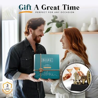 Професійний набір для коктейлів BARE BARREL Mixology Barkeeper Kit, 14 предметів, золотий, з шейкером Коблер 24oz та картками рецептів