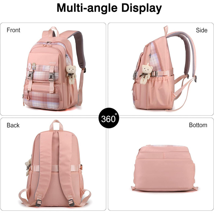 Шкільний рюкзак FANDARE: водонепроникний, з плюшевим брелоком та нашивкою, для хлопців та дівчат, для школи, подорожей та відпочинку. Сірий.