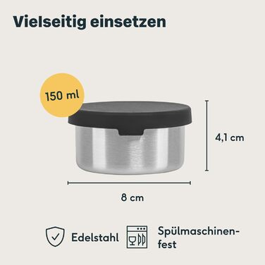 Small Stainless Steel Tins, 3-Piece Set with Lid - Leak-Proof Containers for Transporting Food, for Dips, Dressings, Nuts, Granola in Lunch Boxes