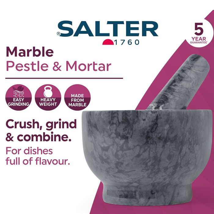 Ступка з мармуру Salter BW11852EU7 для розтирання спецій, трав, часнику та приготування песто, чорна