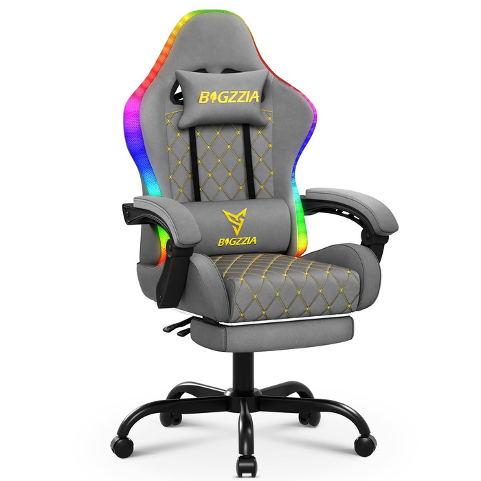 Ігрове крісло Racingreat RGB LED з підсвіткою, підставкою для ніг, сіро-чорного кольору