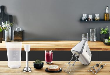 Krups GN9121 3 Mix 9000 Hand Mixer | 750 Watt | Speed Control | Turbo Mode | Ejection Function | Ergonomic Handle | Includes Whisk, Dough Hooks, Immersion Blender Attachment, Measuring Cup | White/Silver White/Silver Single