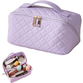 Водонепроникна степкова косметичка для подорожей, купання та повсякденного використання, жіноча, з подвійною блискавкою, з PU-шкіри (фіолетова)