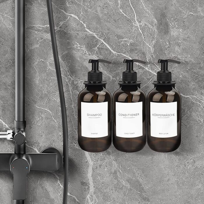 3 диспенсер для мила об'ємом 500 мл з кріпленням на стіну, пластик, для ванної кімнати, з етикетками