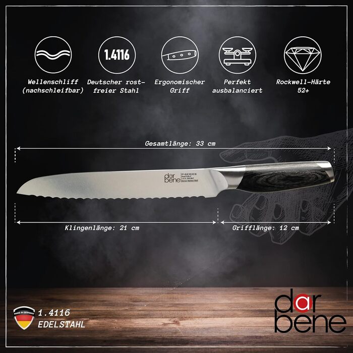 Ніж Сантоку DarBene P-Series 18 см, професійний кухонний ніж з нержавіючої сталі, ергономічна ручка з пака-дерева, для дому та ресторанів, заточується