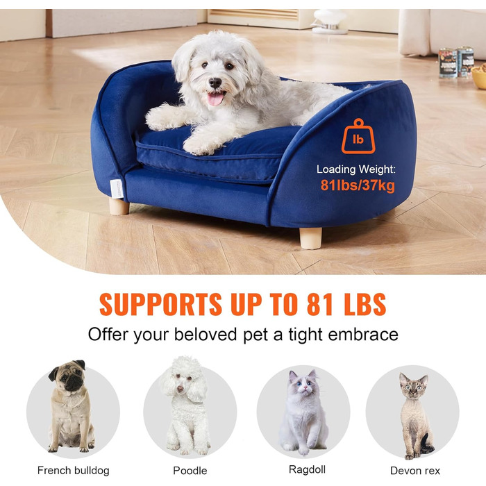 Диван для домашніх тварин VEVOR: м'яке ліжко для собак та котів, 30 кг, блакитний, 71x51x11 см