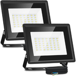 Aigostar LED Flood Light Outdoor Indoor 100W 8700LM Cool White 6500K LED Spotlight Projector IP65 Waterproof LED Outdoor Floodlight for Bright Garden Garage Sports Field Yard (30W, 2 pcs)