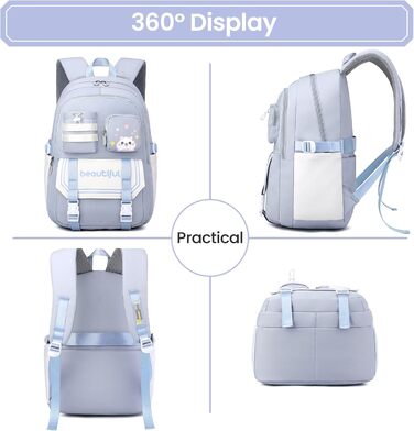 Дитячий рюкзак IvyH для дівчаток – велика місткість, водонепроникний, ідеальний для школи (блакитний)