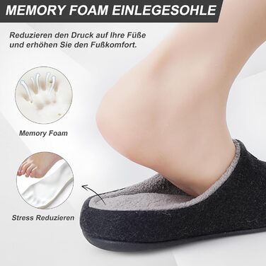 Фетрові домашні тапочки V.Step з пам'яттю форми, антиковзкі, зимові, чорні, 40/41 EU (для жінок та чоловіків)