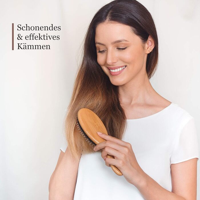 Бамбукова щітка для волосся з щетиною дикого кабана Lampox, масажна щітка для голови, розплутування волосся для жінок, чоловіків та дітей (овальна)