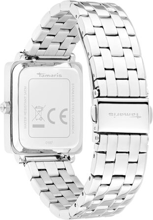Годинник Tamaris для жінок з квадратним корпусом та браслетом з нержавіючої сталі або шкіряним ремінцем (срібний квадрат / світло-блакитний)