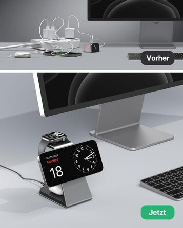 Зарядна станція 3-в-1 для Apple Watch, iPhone та AirPods Pro (індуктивна, бездротова) Сірий