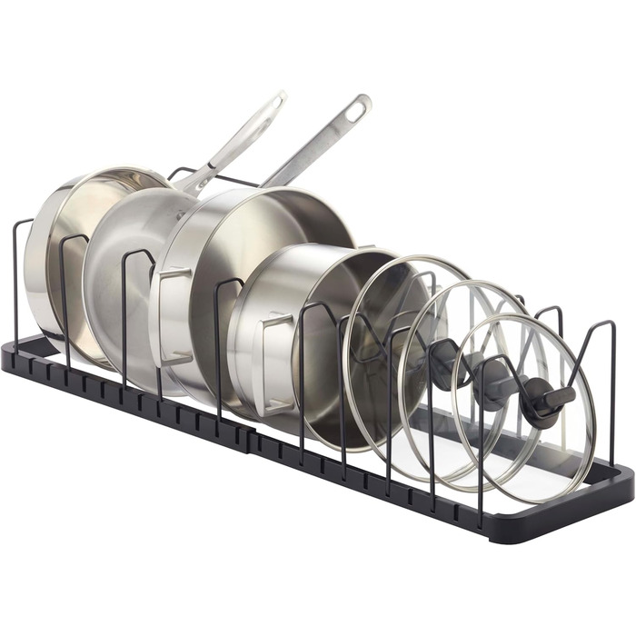 Yamazaki 3841 TOWER Pull-out Pot & Pan Rack, Black, ABS Resin/Steel, Minimalist Design, 45～82 x 20 x 17.5 cm (LxBxH)