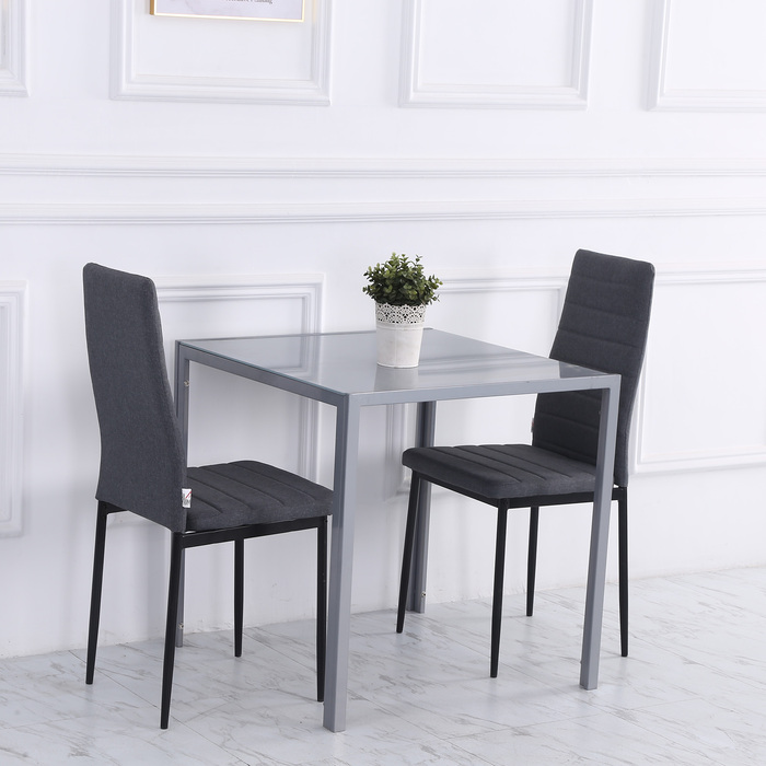 HOMCOM Square Glass Dining Table - Compact Kitchen Table with Glass Top in Grey