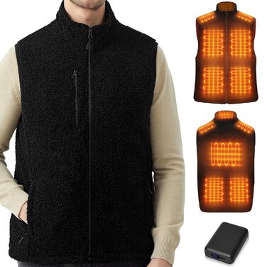 Обогреваемая жилетка для женщин и мужчин с Powerbank 18400mAh, флисовая жилетка с аккумулятором, 10 зон обогрева, теплая флисова жилетка для велоспорту, активного отдыха, черная XXL