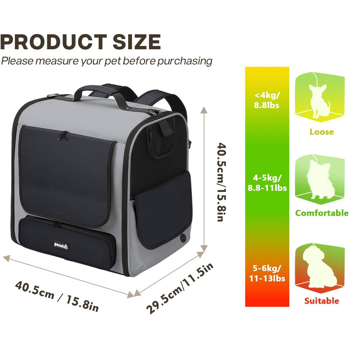 Рюкзак-переноска для котів та маленьких собак Pecute, великий, з вентиляцією, для подорожей, піших прогулянок, кемпінгу, ергономічний дизайн, темно-зелений (сірий)