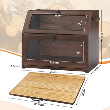 YOUDENOVA Бак для хліба з бамбука Eco, з дощечкою для нарізання, 39x26x32,5 см, коричневий