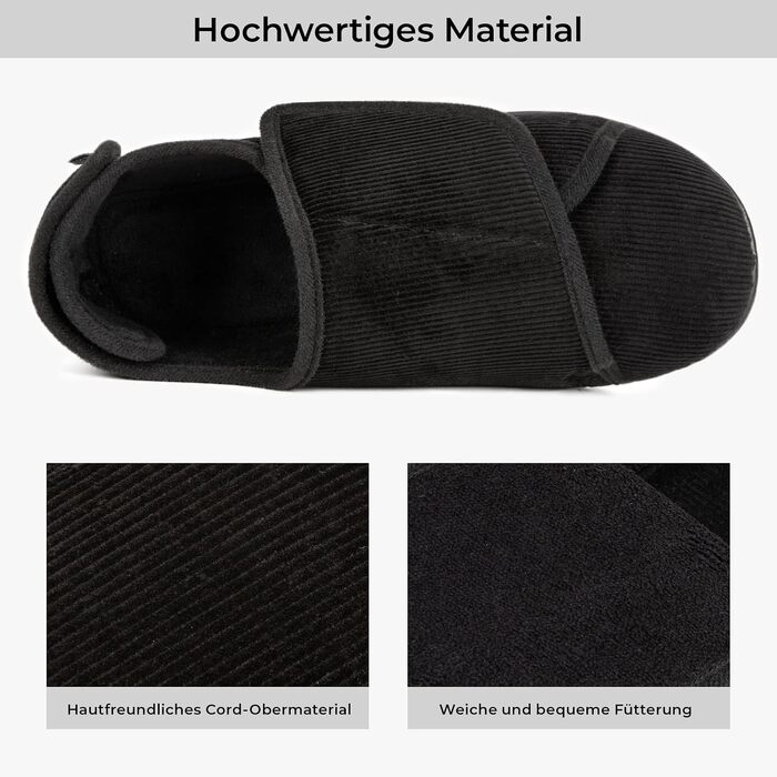Чоловічі домашні капці HomeTop з закритою п'яткою, пам'яттюю піною (Memory Foam) та регульованою шириною на липучках, чорні, розмір 45 EU