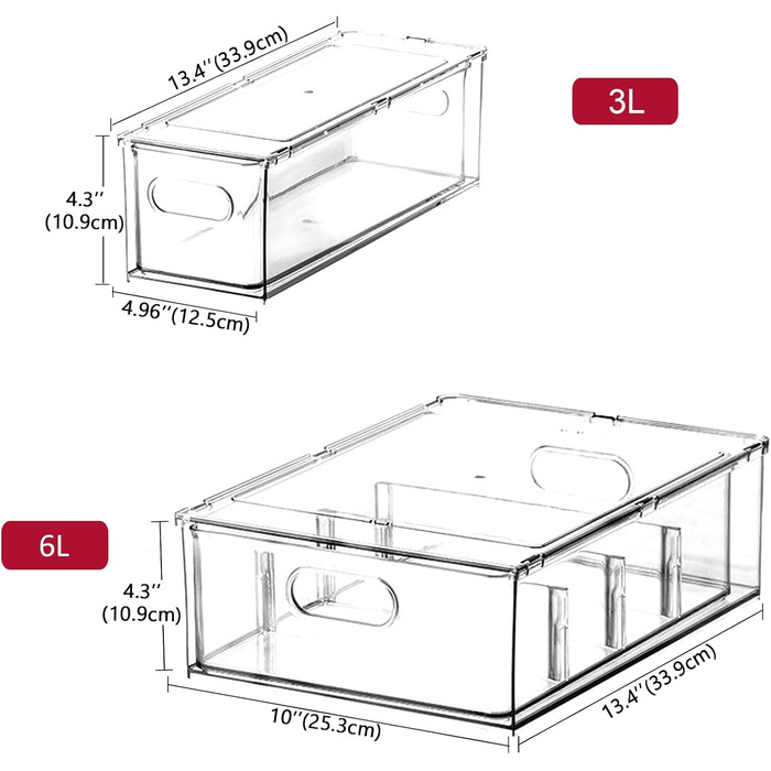 Refrigerator Organizer Drawer Set with Handle, 3-Piece Stackable Kitchen Storage Boxes with Pull-Out Drawer & Lid for Vegetables, Berries, Meat | PET Plastic Food Storage Containers