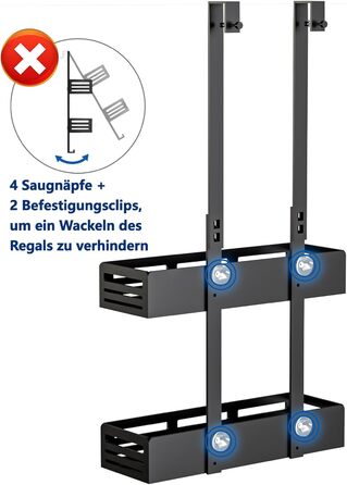 Настінна поличка для душу Hawsam з 2 кошиками та 4 гачками, без свердління, чорна